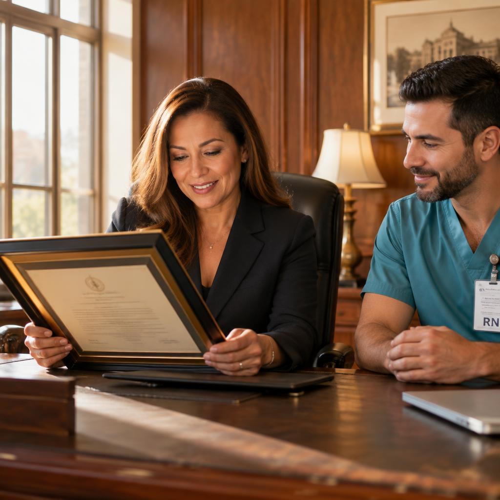 Médico firmando diploma de recertificación